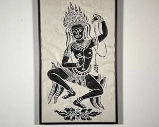 EMBOSSED THAI PRINT | Thai Buddhist temple dancer print. - w. 11 x h. 18 in
