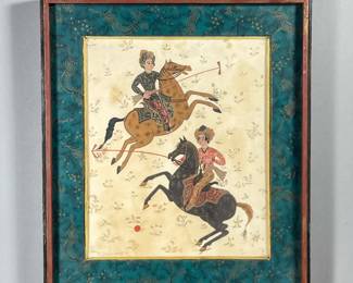 THEODORE SABANEEFF PAINTING | Persian style illustration, gouache on paper, with a decorative mat; sight 12 x 9.75 in. -  w. 14.5 x h. 16.5 in (frame)
