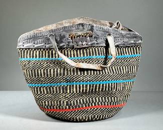 HAND WOVEN TOTE BAG | Colorful handmade tote bag with leather handles and straps. - l. 18.5 x w. 7 x h. 12 in