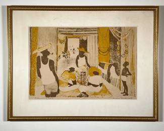 LEONORE CASADEMONT (AMERICAN, 1917-1986) ETCHING | Titled "Fisherman of Bahia." Sepia-toned, print. Signed and titled in pencil, Leonore Casademont. - w. 25 x h. 19 in (frame)