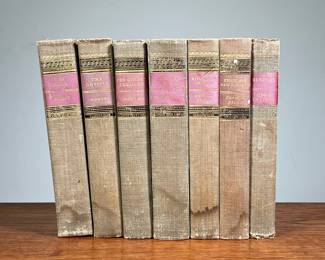 (7PC) CLASSICS CLUB COLLECTION | Seven hardcover books. Includes: The Iliad by Homer (1942)
The Odyssey by Homer (1944)
The Golden Treasure by Francis Turner Palgrave (1932)
The History of Henry Esmond by William Makepeace Thackery
Robinson Crusoe by Daniel Defoe (1941)
Francis Bacon Essays and New Atlantis (1942)
The Rubáiyát of Omar Khayyám (1942) - w. 5.5 x h. 7.5 in