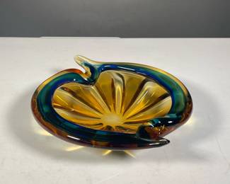 ART GLASS BOWL | Colorful yellow and blue artistic glass bowl with a modern twist. - w. 9.75 in