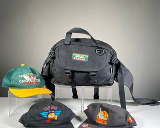 (4PC) VINTAGE DAD LOT | Including three vintage baseball-cap style hats and a large LL Bean fanny pack. - l. 13.5 x h. 10 in (bag)