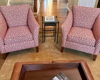 Beautiful Designer Family Room includes: Henredon Sofa, Ethan Allen Contemporary Chairs. Pottery Barn Rug, Side Nesting Tables and 4 Leathers Ottomans