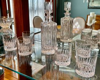 Crystal Decanter and 6 Crystal Rocks Glasses