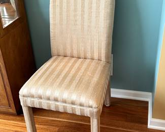 Pair of Satin Striped Upholstered Chairs in Champaign Fabric