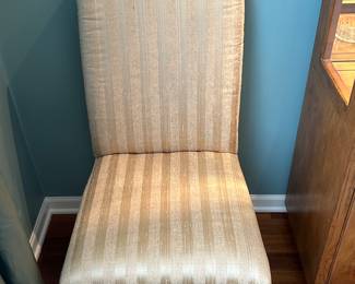 Pair of Satin Striped Upholstered Chairs in Champaign Fabric