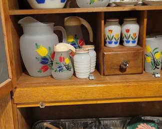 Vintage fire king and kitchen tools