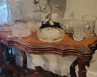 Lamp, antique table , cut gladd