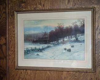 ANTIQUE SIGNED SNOW LANDSCAPE LITHOGRAPH