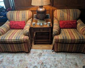 PAIR OF STRIPED UPHOLSTERED CHAIRS