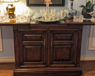 VINTAGE HERITAGE BAR with SLIDE OPEN TOP EXTENSIONS...WATERFORD CRYSTAL