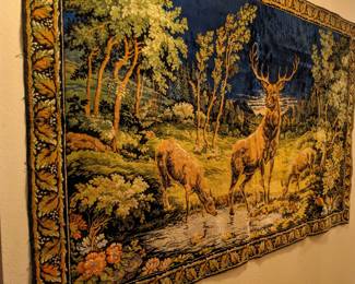 ANTIQUE VELVET DEER TAPESTRY