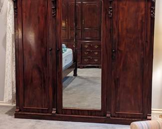 ANTIQUE 3-DOOR ARMOIRE with MIRROR