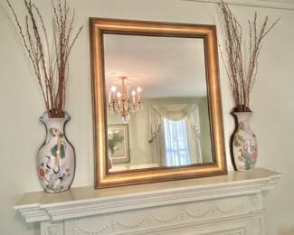 Pair of Asian wall urns, gold leaf mirror