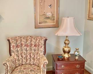 Antique channel back chair, Pennsylvania House end table