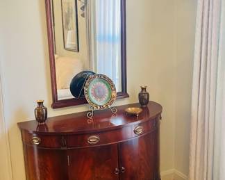 Grand Rapids mahogany demilune cabinet and mirror