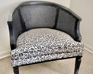 Custom upholstered cane back mid century chair