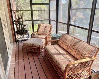 Mid century loveseat and chair and ottoman