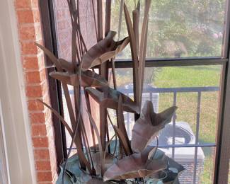 Copper cat tail sculpture table top fountain