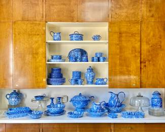 Rare Stangl Pottery spongeware - Town and Country in blue