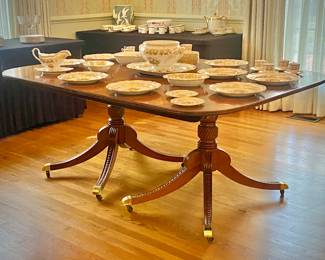 Mahogany double pedestal extension dining table with two leaves (not shown)