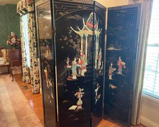 Beautiful Black Lacquer Four-Panel Screen!!