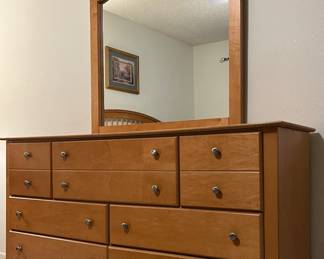 Bedroom Suite: Bed Frame, Dresser w Mirror, Nightstand