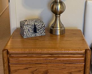 Oak 3-Drawer Nightstand, Table Lamp