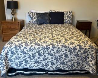 Queen Bed, Bedding, 3-Drawer Nighstand