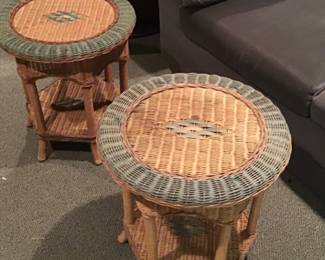 Pair Wicker End Tables