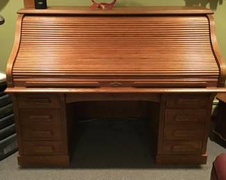 Contemporary Oak Roll Top Desk