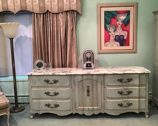 John Widdicomb Long Chest w/ Carrara Marble Top