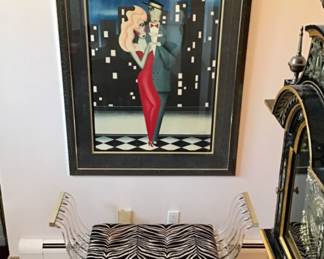 70’s Lucite Curved Arm Bench w/ Brass Detail by Hill Manufacturing Co.