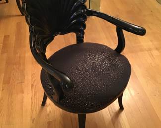 Six Black Lacquer Shell Back Armchairs