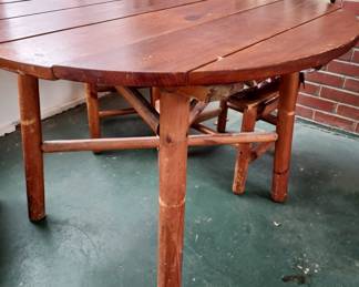 Antique rustic pine round kitchen/4 chairs by Deerfield Pinecraft