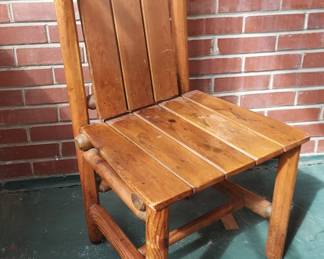 Chair detail, Antique rustic pine round kitchen/4 chairs by Deerfield Pinecraft