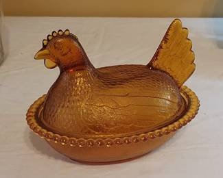 Vintage amber glass hen/nest