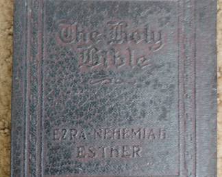 Detail, Antique leather-bound "The Holy Bible" by Little Leather Library