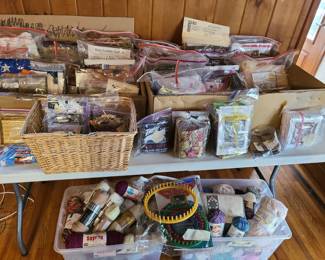 over 35 quilting kits, all organized and labeled