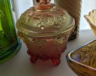 Vintage Jeanette Glass Harvest grapes footed candy dish