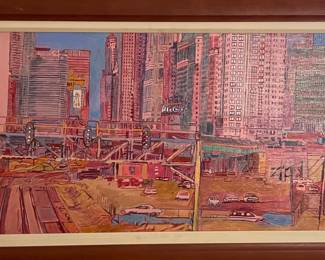 Painting on Board of Chicago by Phyllis Seltzer