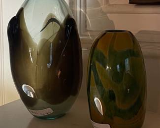 Hand Blown Glass Vases by Carlsone and taller signed illegible signature 