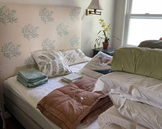 Gorgeous blue coral headboard - full
Size with bed! Designer