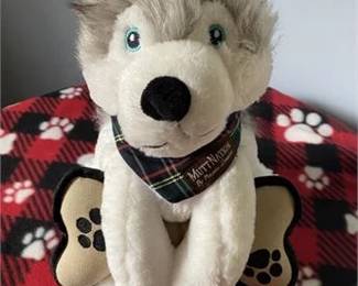 Lot 242   16 Bid(s)
Plush toy dog with bone