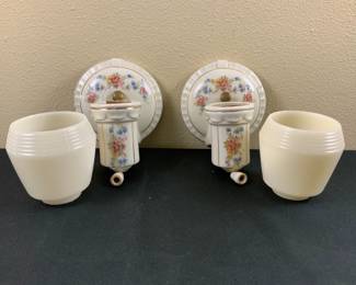 Old Pair Of Floral Porcelain Wall Sconces