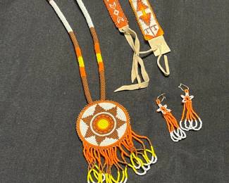 Orange Beaded Medallion Set
