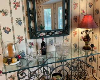 Wrought iron wine rack console