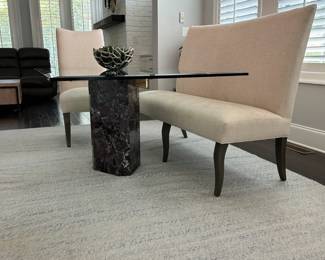 Banquette with Marble Base Beveled Glass Dinner Table