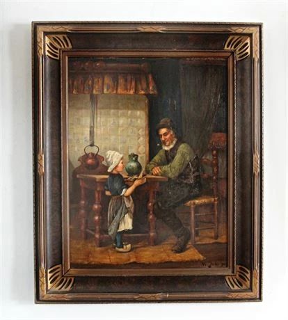 Lot 1 0 Bid(s)
Antique Oil Painting on Board by W Johnson Dutch School Genre art